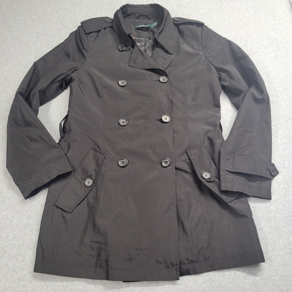 Lauren Ralph Lauren Women Black Water Resistant Trench‎ Coat Jacket Size Small